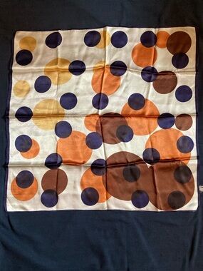 Vintage Polka Dot Square Scarf - Navy, Orange, Brown